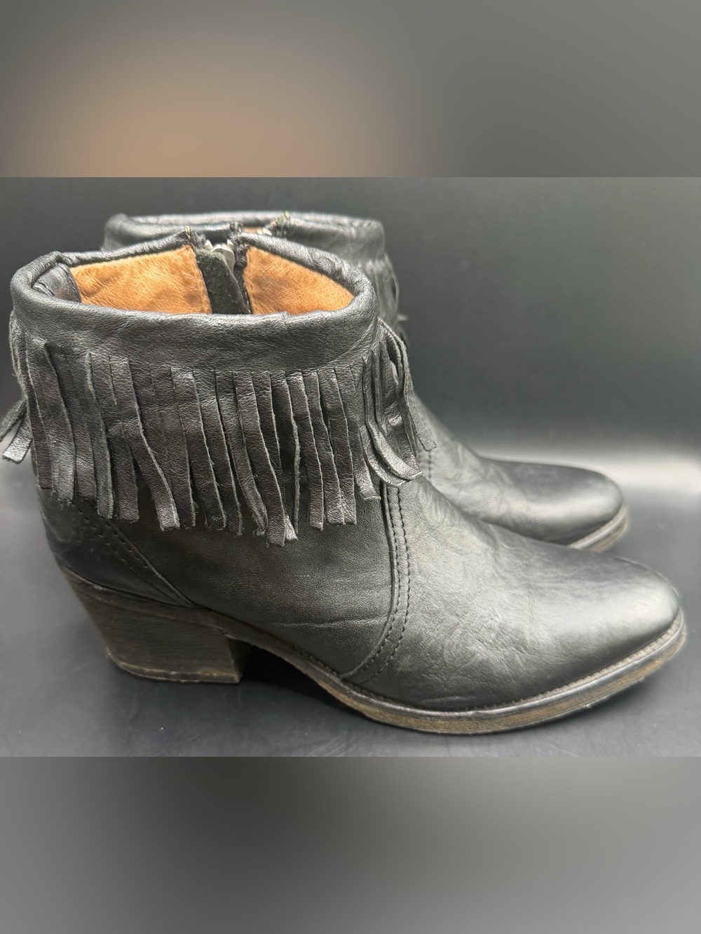 All Saints - Bonny Black Leather Fringe Ankle‎ Boots, Size:41